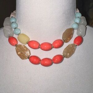 LOFT Coral and Aqua Beaded Necklace